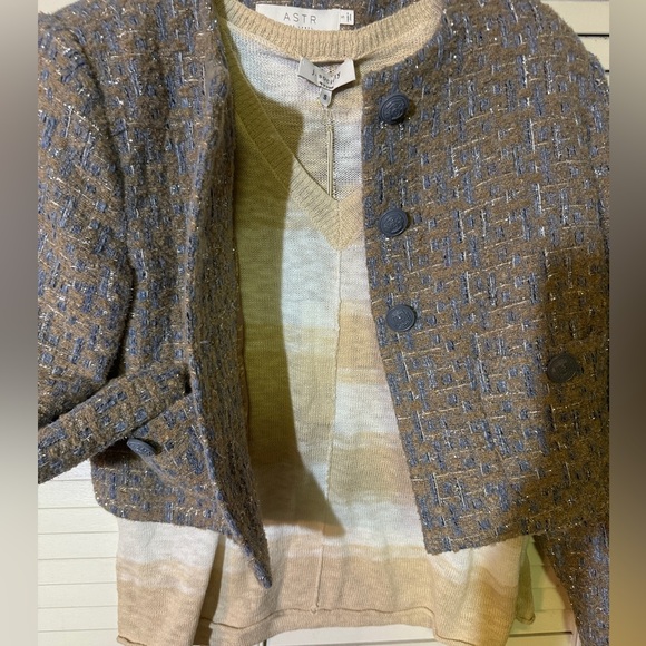 ASTR the Label Lyssa Jacket in Blue & Taupe Silver Sz S.   NWOT - Picture 7 of 9